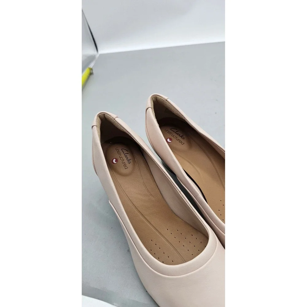 Clarks Unstructured Un Cosmo Step Blush Pink Leather Block Heel Pumps Womens 8 M